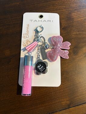 Tahari Pink Glitter Bow Lip Gloss, Tassel Keychain, Picture Frame and Charm